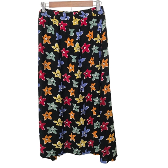 Vintage Black Bright Floral Print Maxi Skirt - Picture 3 of 7